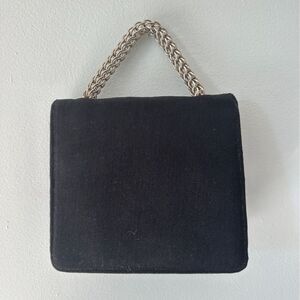 Sondra Roberts Vintage Black Evening Bag with Silver Chain Handle Clutch